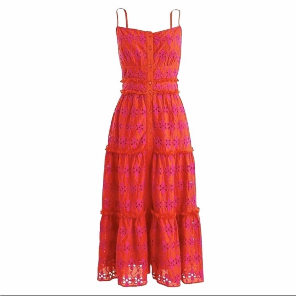 NWT J Crew Pink & Orange Eyelet Midi Dress